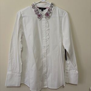IMNYC Button Up Blouse with Jewelled Collar